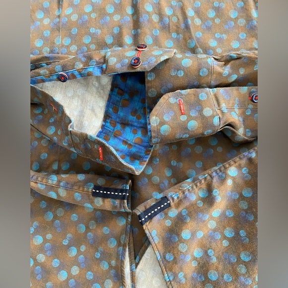 Men's Brown and Blue Polka Dot Shirt - Picture 6 of 15